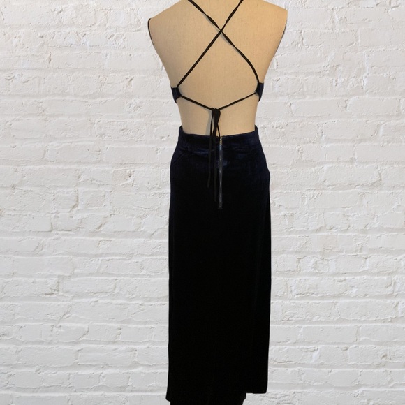 ❌DONATED❌Navy Blue Crushed Velour Cross Strappy Open Back Lined Maxi Dress - Picture 7 of 15